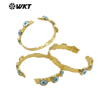 MPB112 Lovely Energy 18K Real Gold Bezel Setting Natural Shell Turkey Eye Bangle in Adjustable Open Cuff