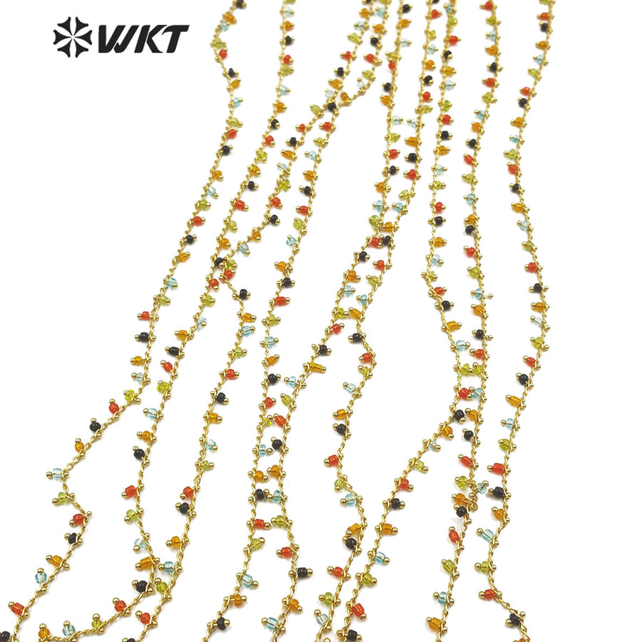 WT-RBC128 Wholesale 3mm Color Crystal Beads Chain Rosary Beads Chain New Product Can DIY Fashionable Jewelry Necklace