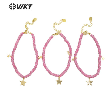 WT-MPB065 WKT New Design Fashion pink Symphony 4mm Beads Star Charm Bracelet Lovely Attractive Handmade Resin Beads Bracelets
