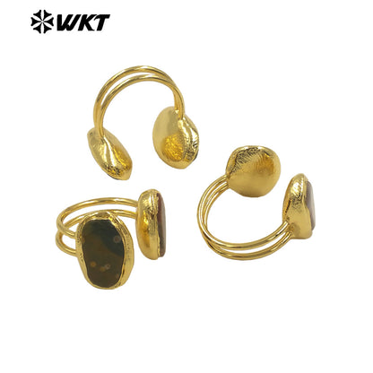 WT-R565 Exquisite Jewelry Natural Ocean Jasper Stone Ring Gold Electroplated Female Lovely Style Oval Shape Wholesale