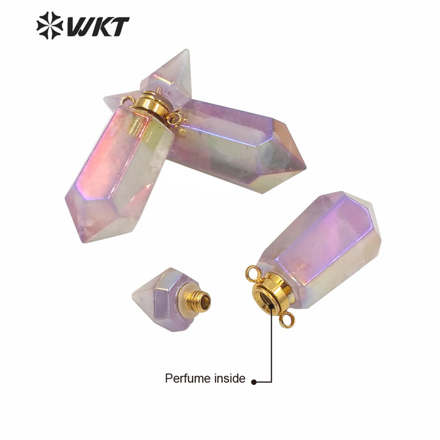 WT-P1592 WKT Exclusive Newest Natural Light Purple Stone Double Loops Aura Spirit Quartz Essencial Oil Stone Pendant As Gift