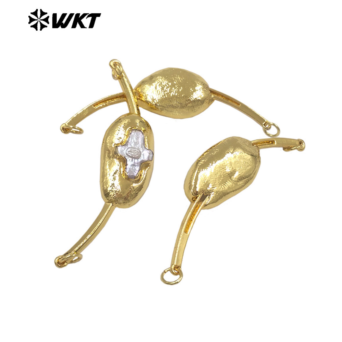 WT-PC016 Newest Luxury Double Hoops Gold Electroplated Natural Freshwater Pearl Connectors For Lady Fashion Bracelet DIY