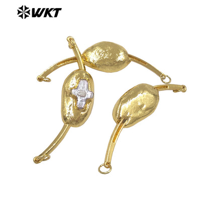 WT-PC016 Newest Luxury Double Hoops Gold Electroplated Natural Freshwater Pearl Connectors For Lady Fashion Bracelet DIY