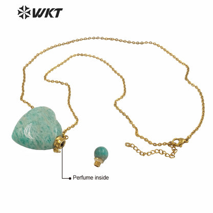 WT-N1249 Newest Natural Gemstone Heart Perfume Bottle Necklace Women Stainless Steel Chain Stone Essencial Oil Bottle Necklace
