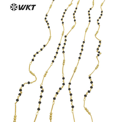 WT-RBC194 Wholesale New Black Beads Link Chain Sell by Meter 18k Real Gold Plated Jewelry Findings Chain for Necklace Design