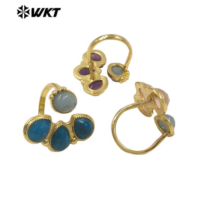 WT-R607 Wonerful Exclusive Design 18K Gold Plated Four Natural Gemstones Rings Adjustable Size For Lady Fashion Jewelry