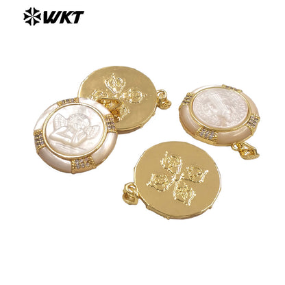 WT-JP428 Top Quality Gold Plated Round Shape Hand Carved Religious Style Little Mop Pendant For Women Necklace Design