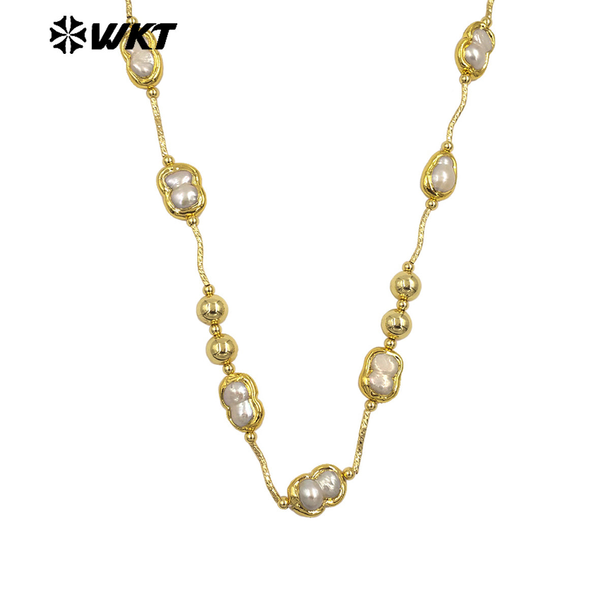 WT-JN321 High Quality Fashion Women 18K Real Gold Plated Resist Tarnished Natural Freshwater Pearl Necklace in Letter 8 Shape