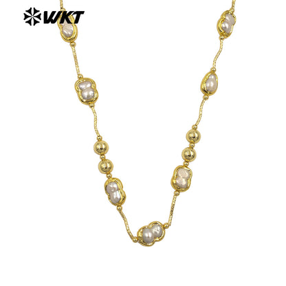 WT-JN321 High Quality Fashion Women 18K Real Gold Plated Resist Tarnished Natural Freshwater Pearl Necklace in Letter 8 Shape