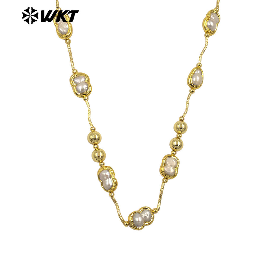 WT-JN321 High Quality Fashion Women 18K Real Gold Plated Resist Tarnished Natural Freshwater Pearl Necklace in Letter 8 Shape