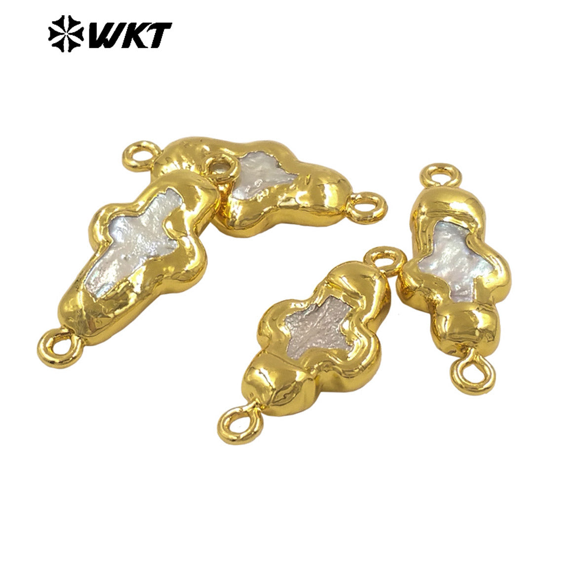 WT-PC018 Newest Exquisite Gold Electroplated Natural Freshwater Pearl Cross Little Connector As Friends DIY Gift Findings