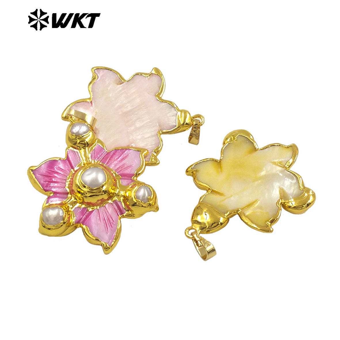WT-JN295 Best Selling 18K Gold Plated Lovely Delicate Natural Shell Pearl Flower Necklace For Girlfriend As Valentine's Day Gift