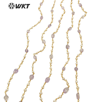 WT-RBC187 Amazing Gorgeous Handmade Pearl and Amethyst Beads Chain Women Hand Craft Jewelry Design Accessory Chains