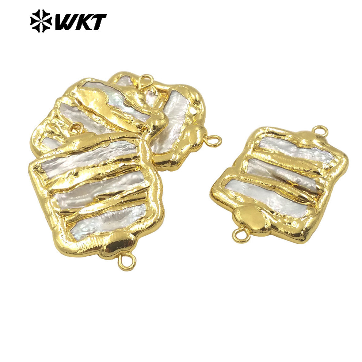 WT-PC011 WKT New Design 18K Resist Tarnishable Triple Pieces Freshwater Pearl Connectors for Bracelet Making