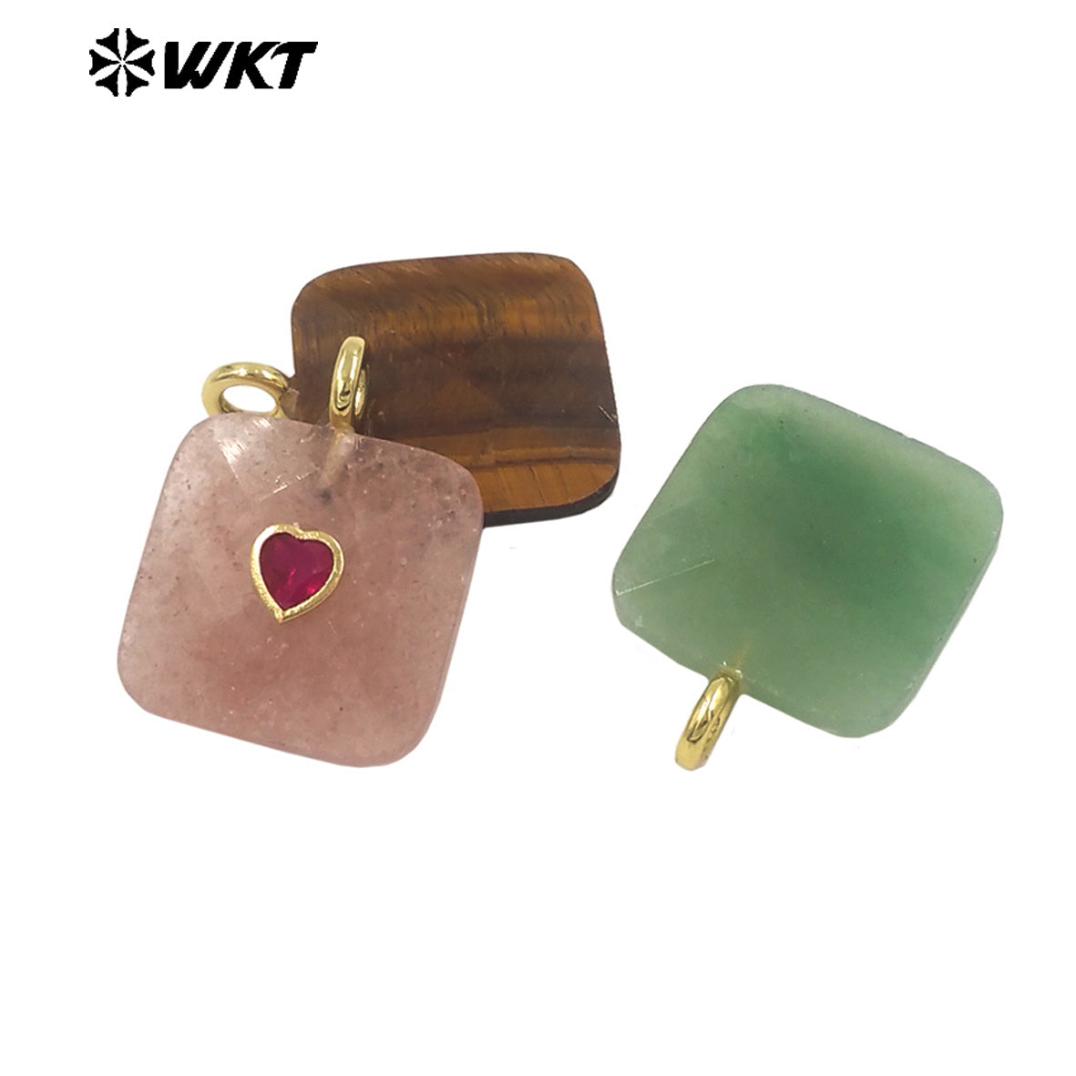 WT-P2105 Fashionable Heart Zircon And Multiple Natural Gemstones Facet Square Gold Pendants For Women Necklaces Design