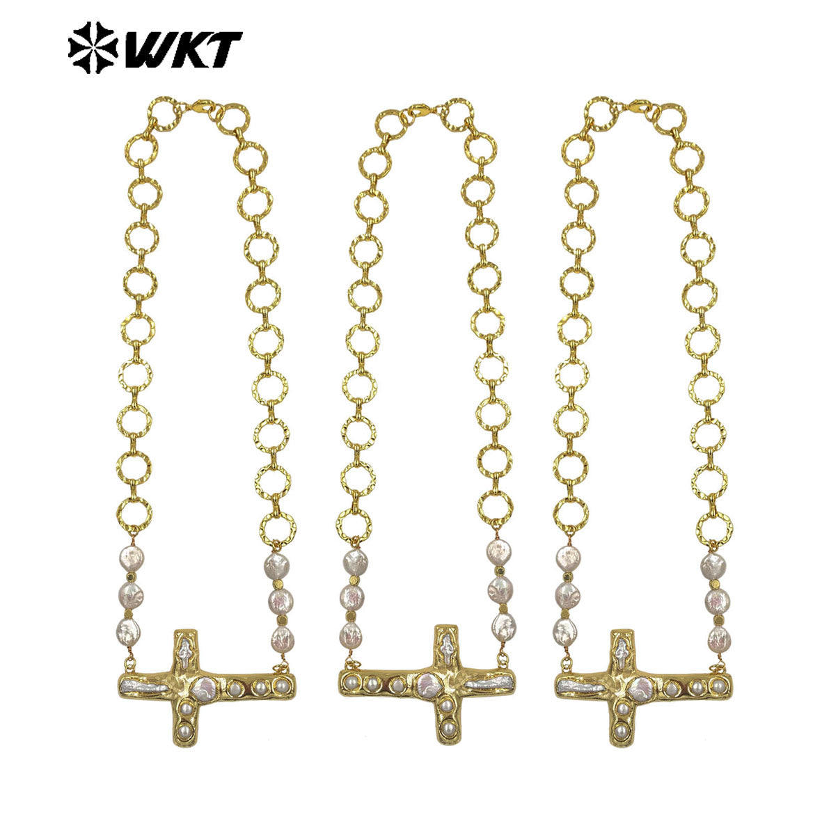 WT-JN369 Exclusive 18K Gold Electroplated Natural Freshwater Pearl Chain And Cross Pendant Necklace For Women Daily Matching