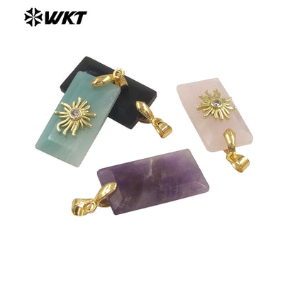 WT-P2068 Wholesale Gold Electroplated Sun Zircon And Natural Gemstones Rectangle Pendants As Handmade Jewelry Accessory