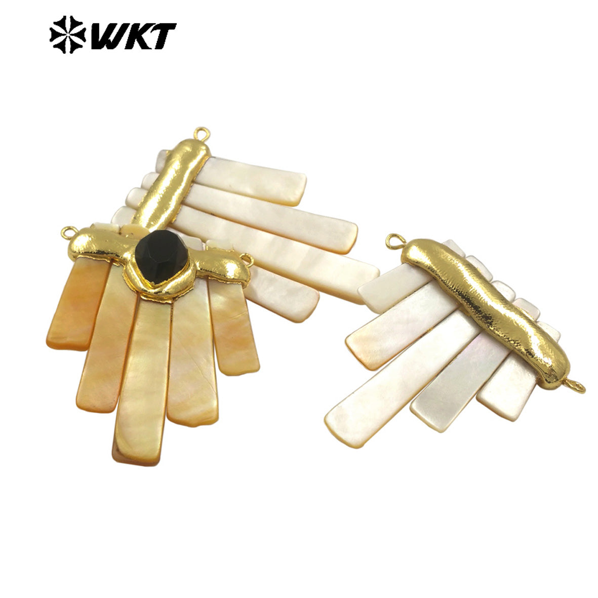WT-JP412 Hot Sales Gold Electroplated Natural Shell Statement Pendant With Double Hoops For Necklace Jewelry Making