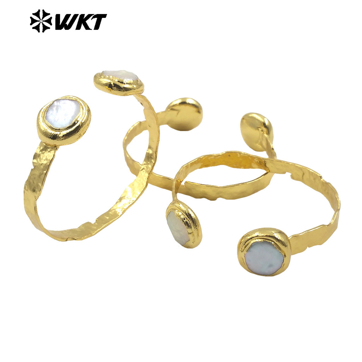 MPB102 WKT Elegant 18K Real Gold Plated Resist Tarnishable Double Round Coin Pearl Bangle in Adjustable Size