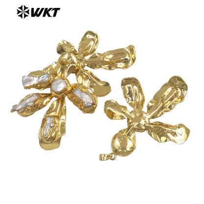 WT-JP453 Delicate Design 18K Gold Plated Natural Freshwater Pearl Windmill Shape Lovely Pendants As Necklace Findings