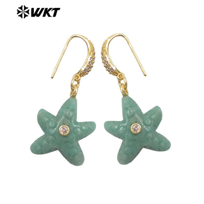 WT-E815 Interesting And Delicate Multiple Natural Gemstones Starfish Shape Gold Earrings As Girl Friends Jewelry Present