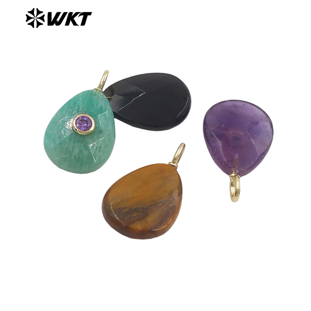 WT-P2025 Beautiful Waterdrop Shape Faceted Natural Gemstones Set In Zircon Pendant For Lovely Earrings Jewelry Making Charms