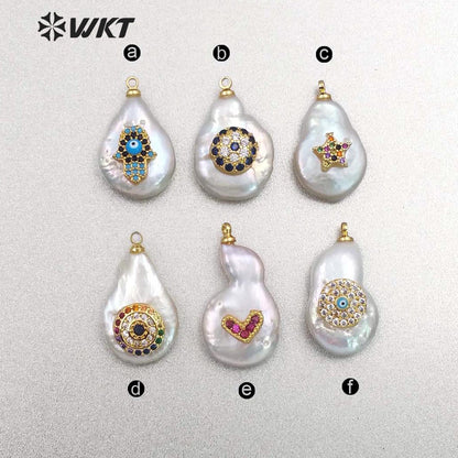 MP133 Hot Sale Jewelry Tiny Star Pendant Pearl With CZ Micro Pave Lady Fashion Irregular Shape Jewelry Freshwater Pearl Pendant