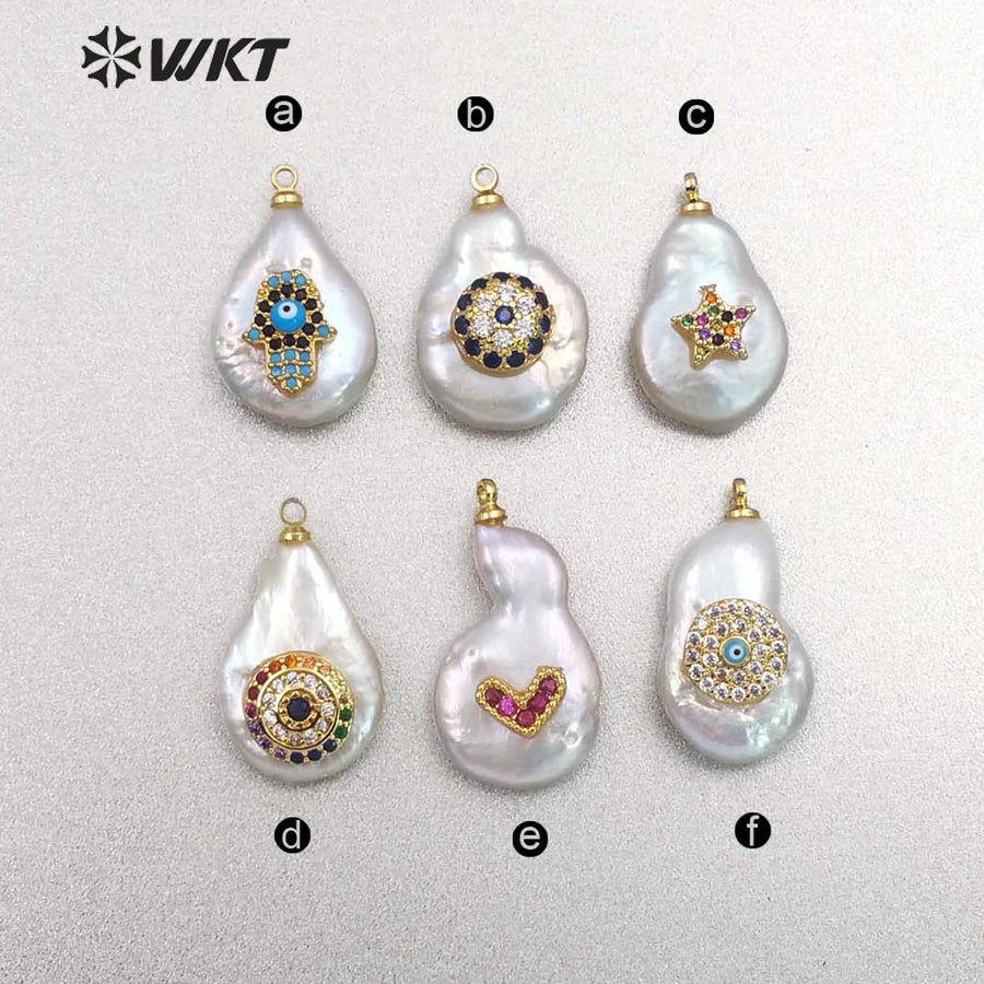 MP133 Hot Sale Jewelry Tiny Star Pendant Pearl With CZ Micro Pave Lady Fashion Irregular Shape Jewelry Freshwater Pearl Pendant