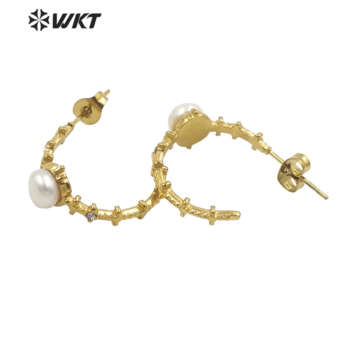 WT-MPE114 European and American Retro Exaggerated Natural Freshwater Pearl C Shaped Earrings