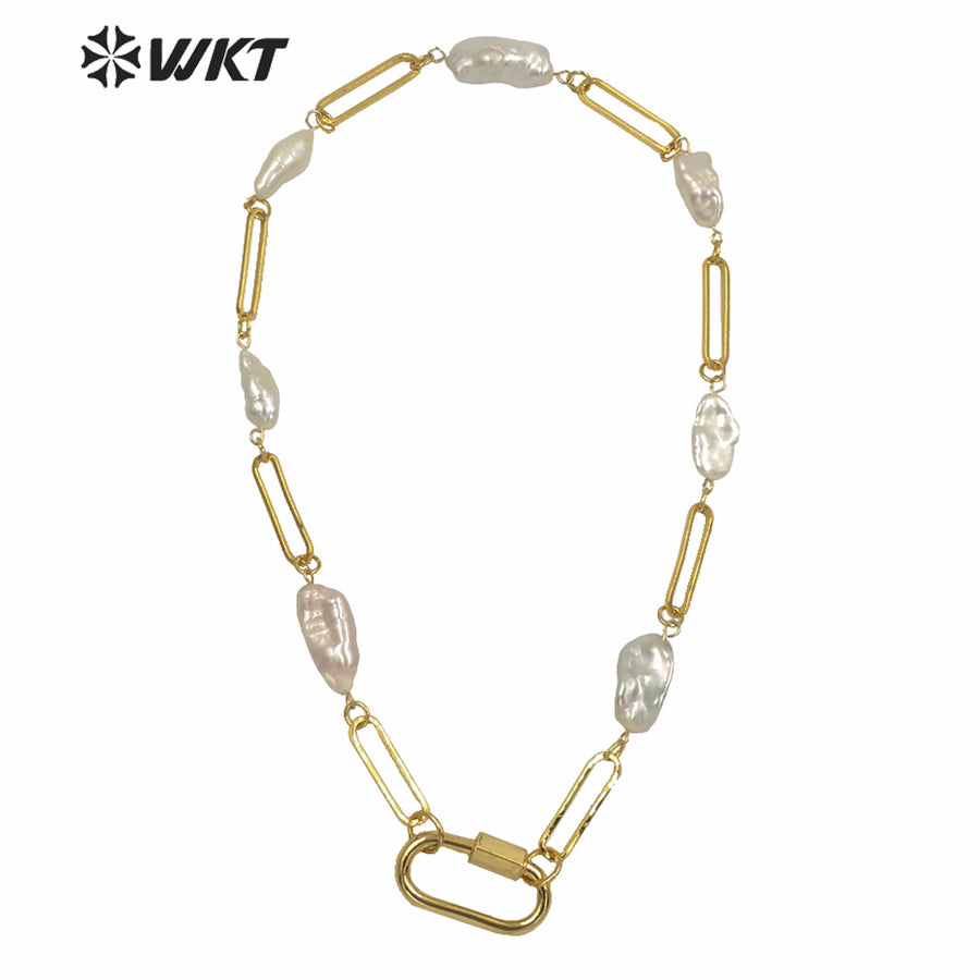 WT-JN133 Newest WKT Exclusive Design Link Chain Mix Pearl Gorgeous Fashion Lady Necklace for Party or Wedding Match Choker