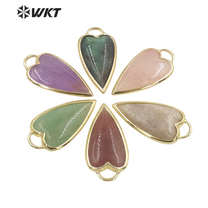 WT-P1862 Exclusive Design Long Heart Stone Pendant 18k Real Gold Plated Natural Faceted Arrowhead Heart Amethyst Pendant