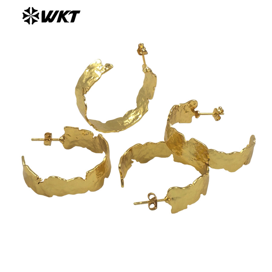 WT-E709 WKT 18k Real Gold Plated Resist Tarnishable Women Vehicle Style Big Metal Simple Earrings Gold C Earrings