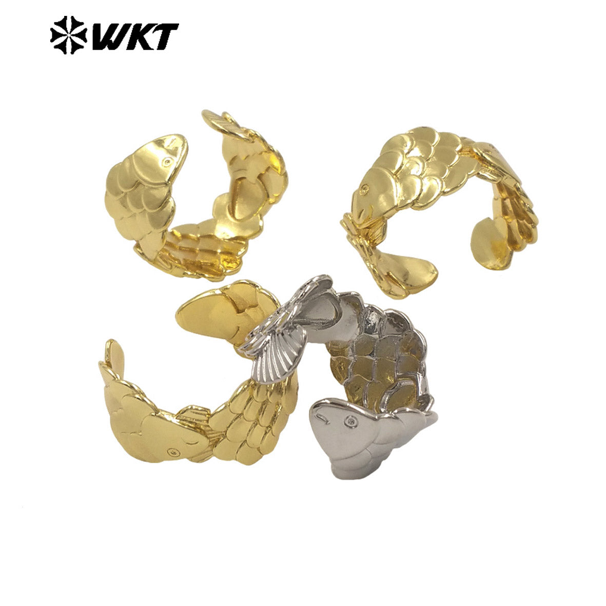 WT-MR047 Top Fashion Yellow Brass Gold Silver Plated Fish Shape Metal Adjustable Size Ring For Women Daily Wearing Jewelry