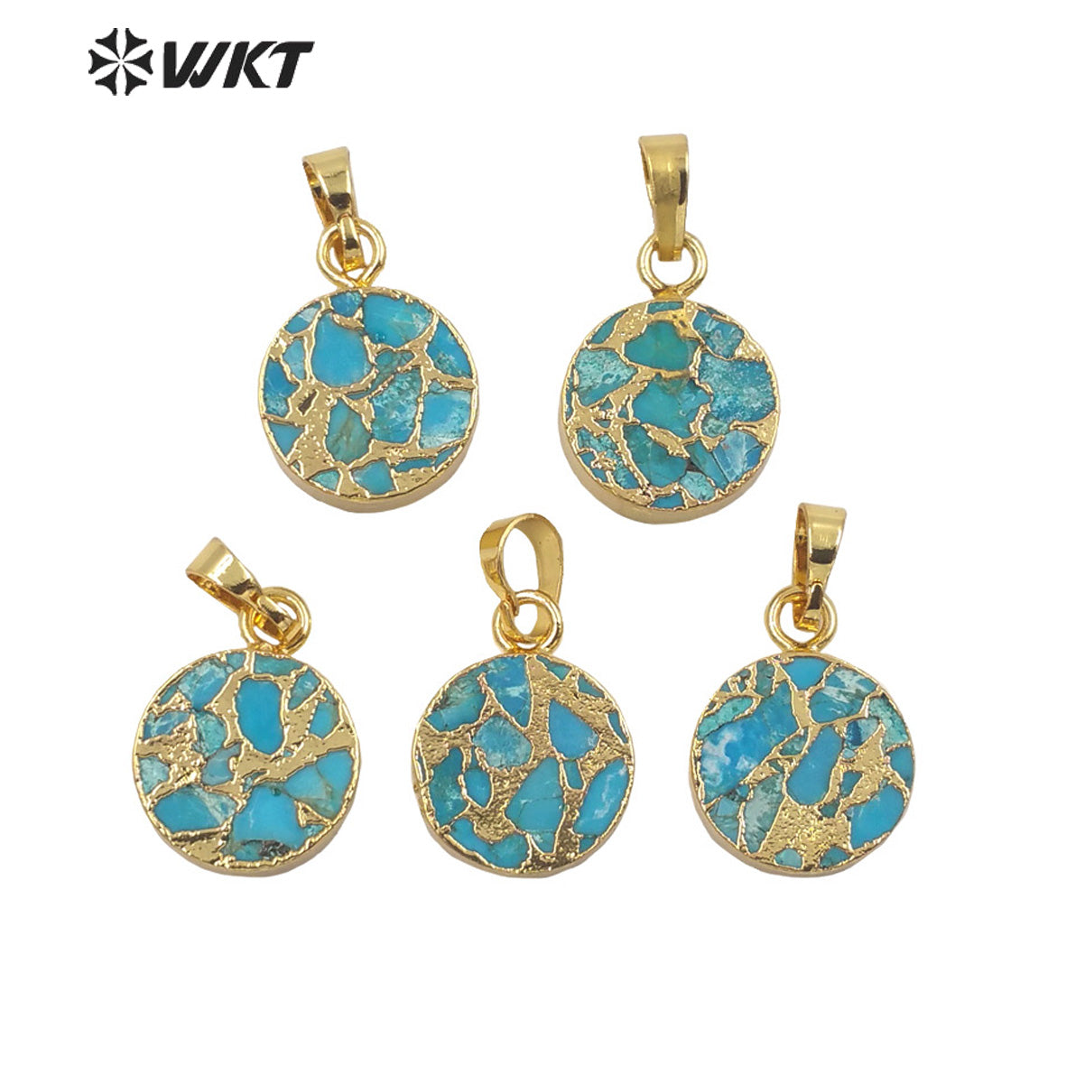 WT-P1699 Wholesale Amazing Round Blue Copper Turquoise Pendant Fashion Single Loop Small Size 15mm Stone Pendant for Necklace