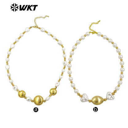 WT-JN291Wholesale Natural Brass and Artificial Pearl Round and Heart Shape Gold Silver Women Jewelry Necklace As Birthday Gift