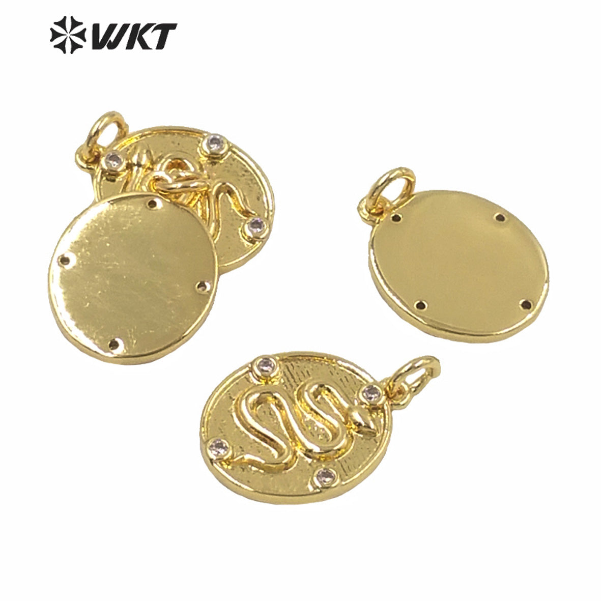 WT-MP176 Wholesale New Design Oval Shape CZ Micro Pave Snake Pendant Gold Electroplated Lucky Charm Pendant Unisex Style