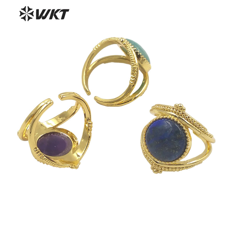 WT-R475 New Design Natural Gemstone Ring With Women Fashion Gold Plated Peacock Stone Ring Boho Charming Ring