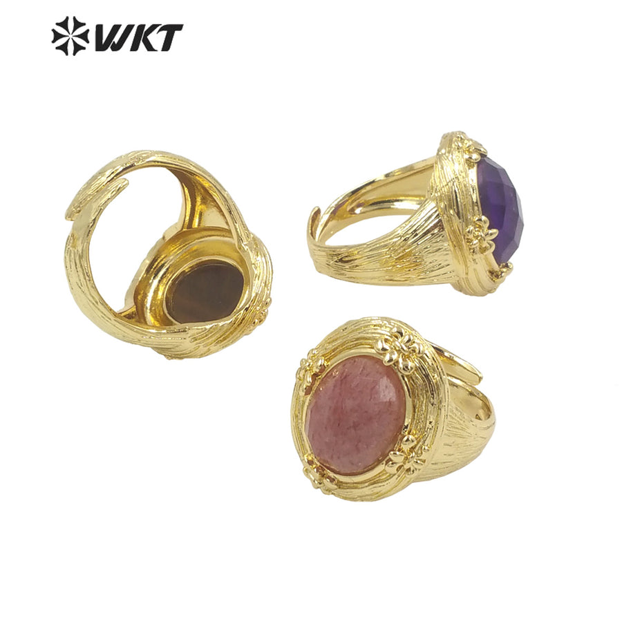 WT-R486 WKT Fashion Design Trendy Gift for Women Round Shaped Colorful High Quality Gorgeous Natural Gemstone Ring