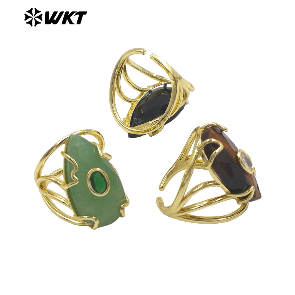 WT-R613 Wonderful Gold Plated Round Zircon And Various Natural Gemstones Waterdrop Shape Rings For Women Dance Party Matching