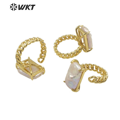 WT-MPR068 Gorgeous Trendy Fashion Natural Freshwater Pearl 18k Gold Plating for Women Lucky Unique Design Ring