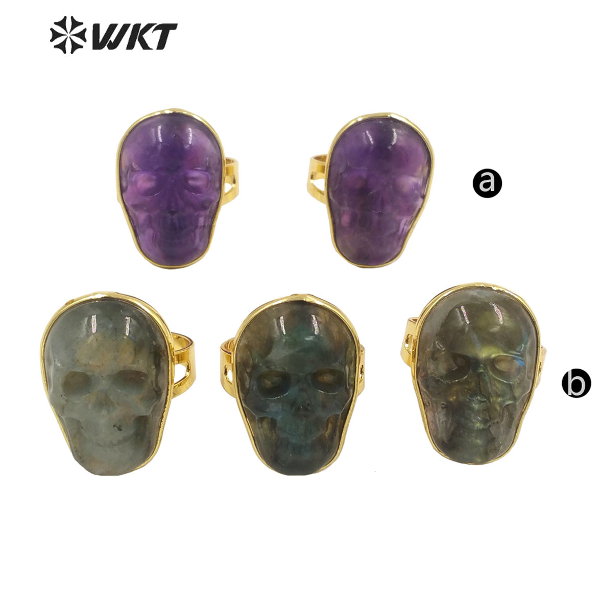 WT-R388 WKT 2022 New Arrive Jewelry Stone Amethyst Labradorite Ghost Head Rings Hip Hop Style Skull Rings for Youth Jewelry