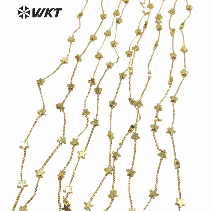WT-BC136 Amazing Populared Gold Star Charm Brass Chain by Meter Fashion Diy Jewelry Design Charm Chain Findings for Women