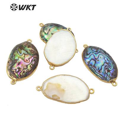 WT-C288 New Arrival Natural Abalone Shell Connector Double Hoops Connector Women Stylish Charm Jewelry Abalone Shell Pendant