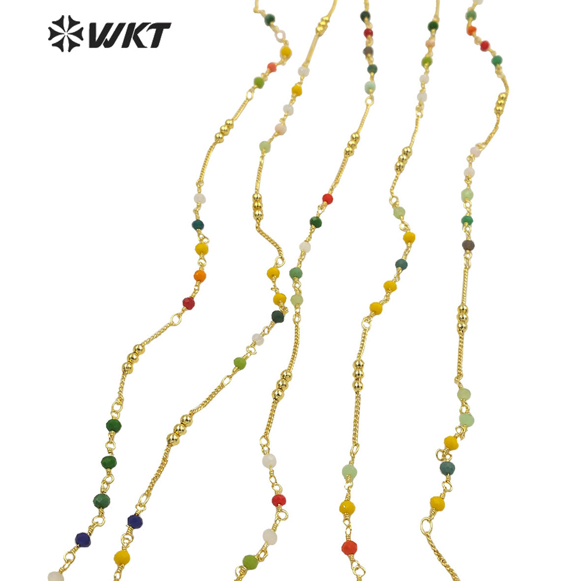 WT-RBC199 Wholesale Gold Plated Women DIY Jewelry Brass Rosary Beads Chain Handmade Jewelry Necklace Chain Colorful Beads Chain