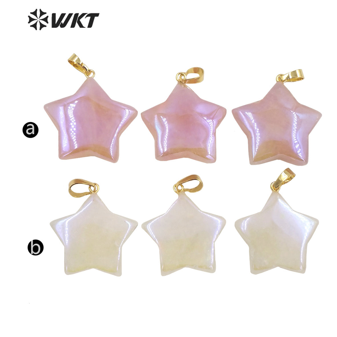 WT-P1822 Fashion Adorable Petite pink and White Star Pendant Girls Necklace Pendant 18k Gold Plated Natural Quartz Pendant