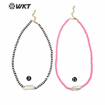 WT-JN126 WKT 16 Inch Long Hand Make Strand Pearl Necklace Lady Summer Hot 4mm Resin Beads Choker Pearl Necklace for Wedding