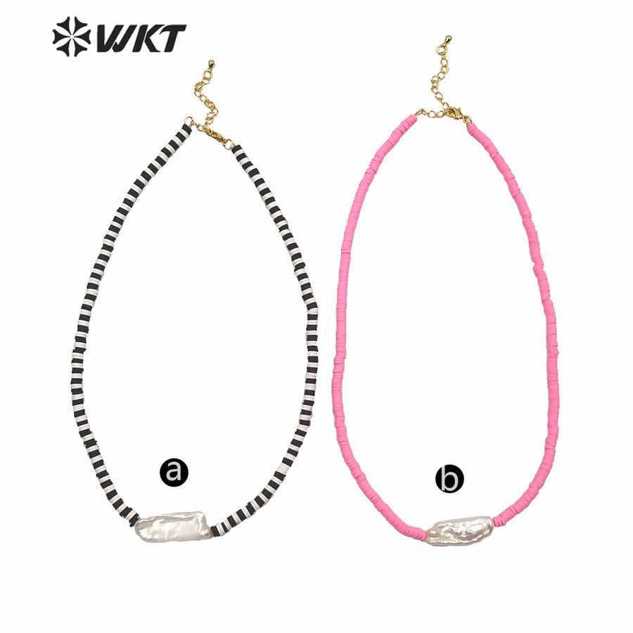 WT-JN126 WKT 16 Inch Long Hand Make Strand Pearl Necklace Lady Summer Hot 4mm Resin Beads Choker Pearl Necklace for Wedding