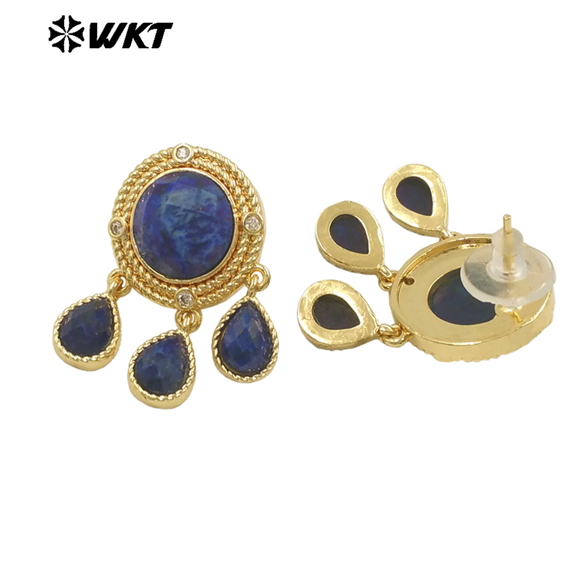 ME120 Wonderful Design Natural Gemstones Earrings With Zircon 18K Gold Plated Three Little Waterdrop Shape Stones Cute Jewelry