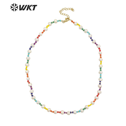 WT-JN204 Wholesale Hand Made Colorful Ceramic Pearl Beads Necklace 16 Inch Long Friend Birthday Gift Necklace