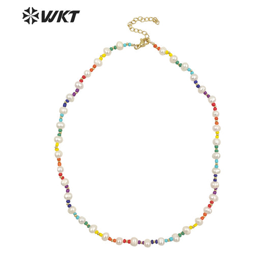 WT-JN204 Wholesale Hand Made Colorful Ceramic Pearl Beads Necklace 16 Inch Long Friend Birthday Gift Necklace